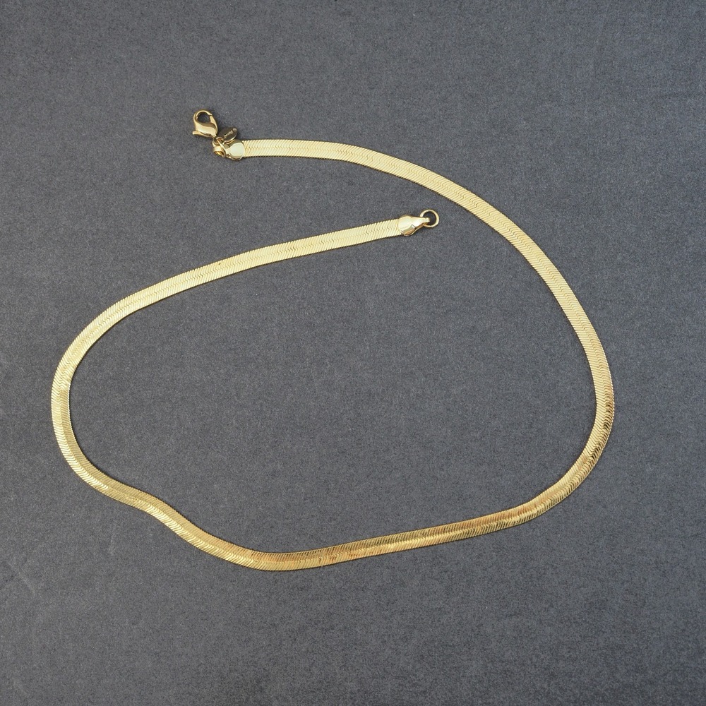 Monet Gold Tone Herringbone Flat Chain Necklace 17 Inch 3mm Slim Vintage Estate - Picture 6 of 8
